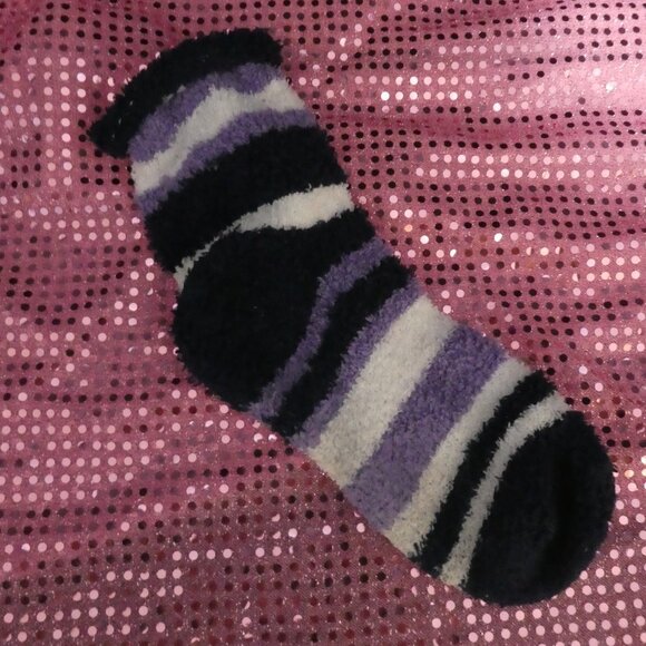 Navy, Purple, White | Striped Stretchy Soft Chenille Socks - Picture 3 of 14